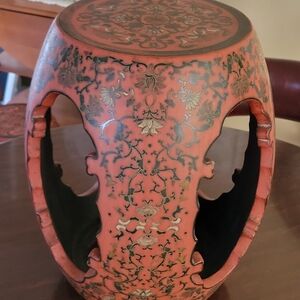 SOLD #1 - Chinese Red Lacquered Barrel-Form Garden Stool or Accent Table